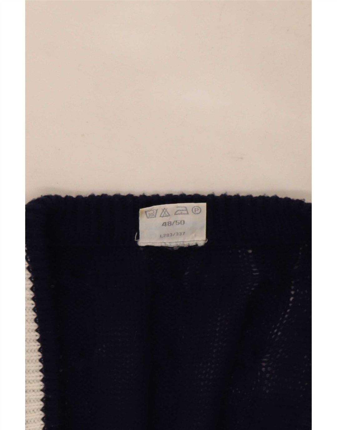 Pull Cardigan Homme Vintage IT 48/50 Polyester Rayé Bleu Marine Moyen