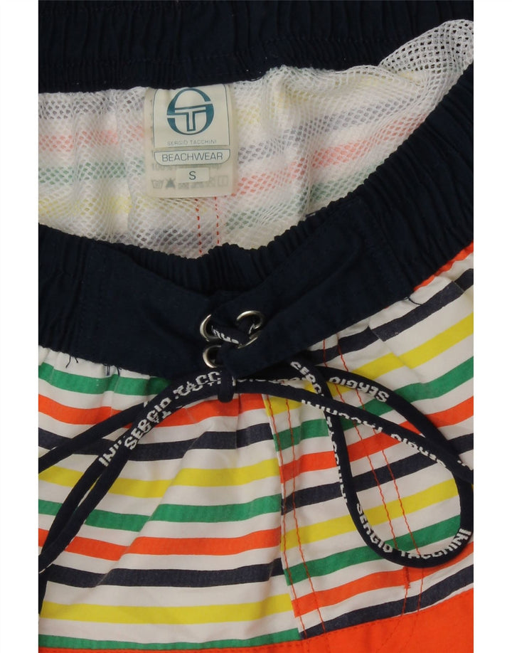 Sergio Tacchini Short de bain graphique pour homme petit polyester rayé orange