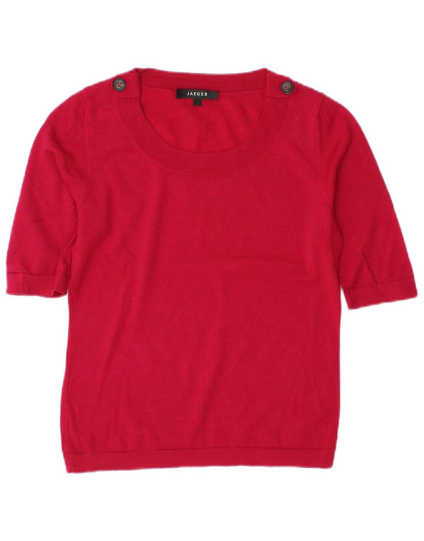 Jaeger Pull à manches courtes et col bateau pour femme UK 12 en laine rose moyen