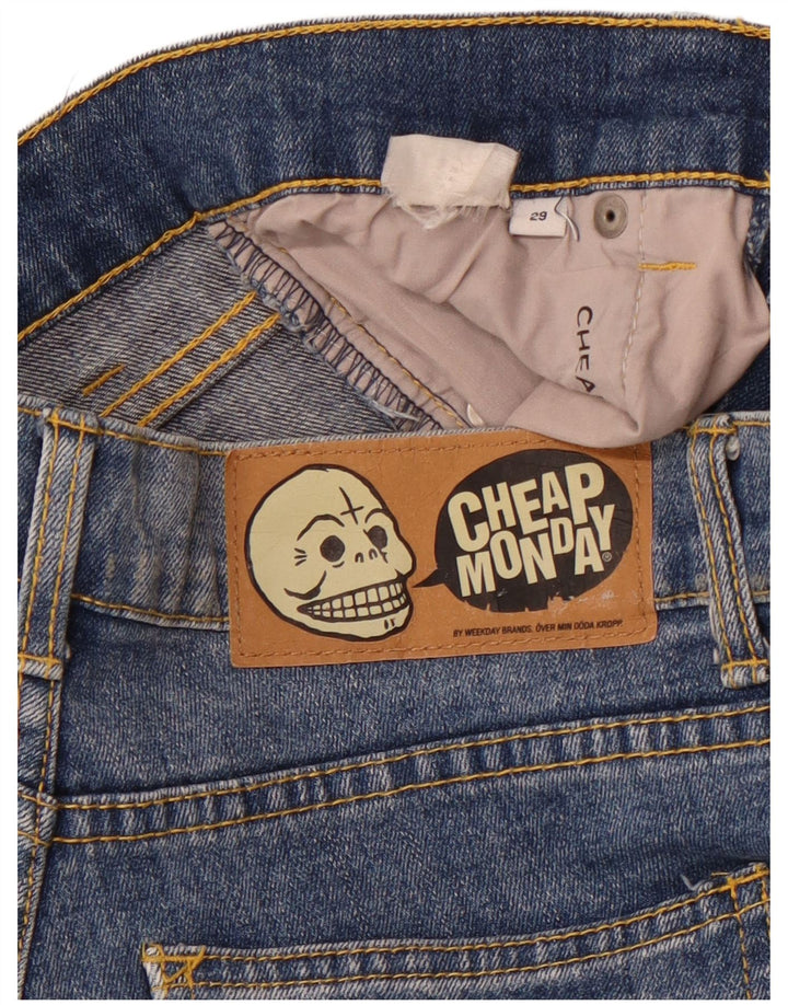 Cheap Monday Short en Jean Effet Déchiré W29 Femme Bleu Moyen Patchwork