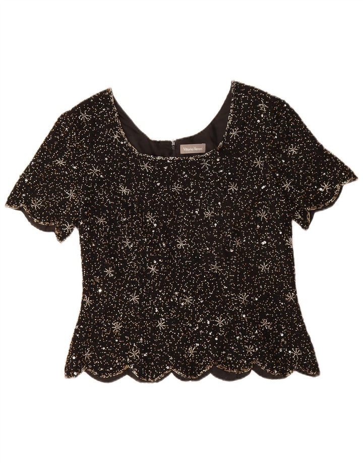 Vittoria Verani Femme Blouse Top IT 42 Moyen Noir Soie