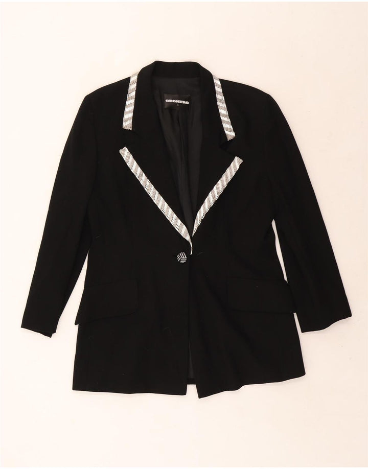 VINTAGE Femme 1 Bouton Blazer Veste UK 14 Grande Laine Noire