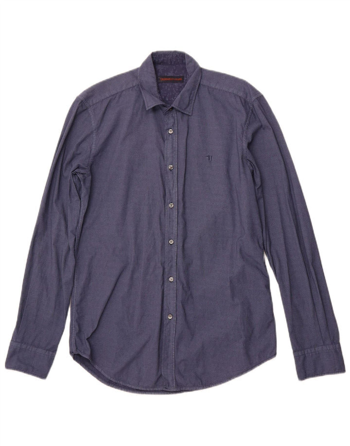 TRUSSARDI JEANS Chemise homme taille 38 bleu marine moyen coton géométrique