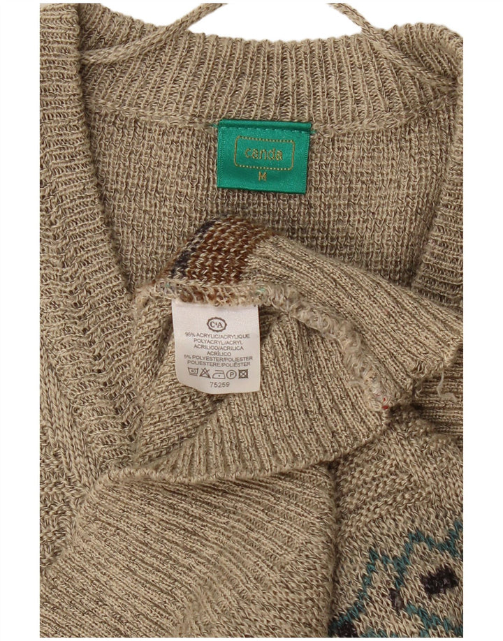 CANDA Pull col V pour homme en acrylique géométrique beige moyen