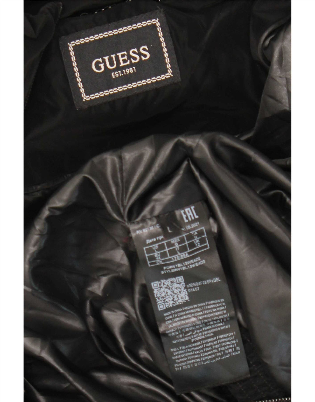 Guess Veste matelassée à capuche pour femme UK 12 Medium Noir Polyester