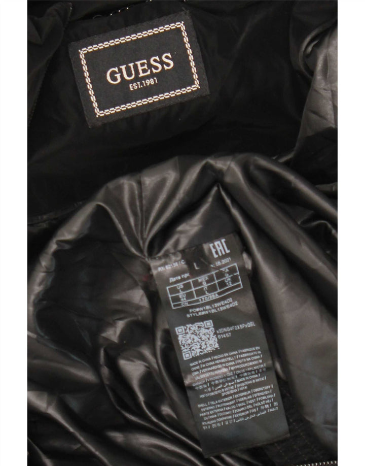 Guess Veste matelassée à capuche pour femme UK 12 Medium Noir Polyester