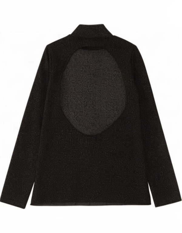 Zara Femme Découpé Top Manches Longues UK 12 Medium Noir Moucheté Viscose