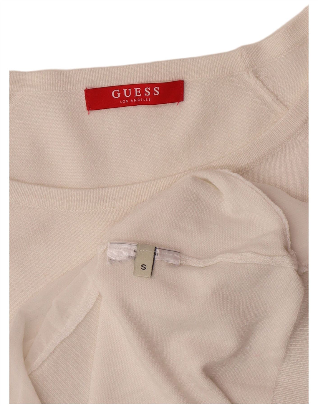 Guess Pull graphique à col bateau pour femme UK 10 Petit Blanc