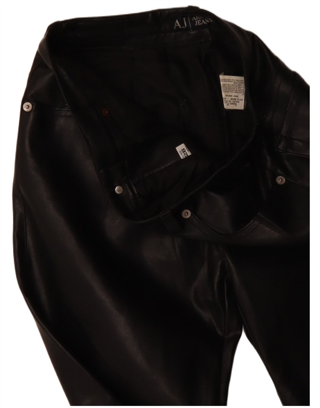 ARMANI Pantalon Droit Femme En Simili Cuir W26 L31 Noir Polyester