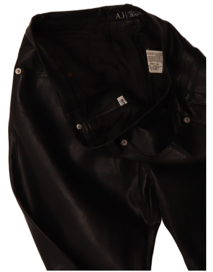 ARMANI Pantalon Droit Femme En Simili Cuir W26 L31 Noir Polyester