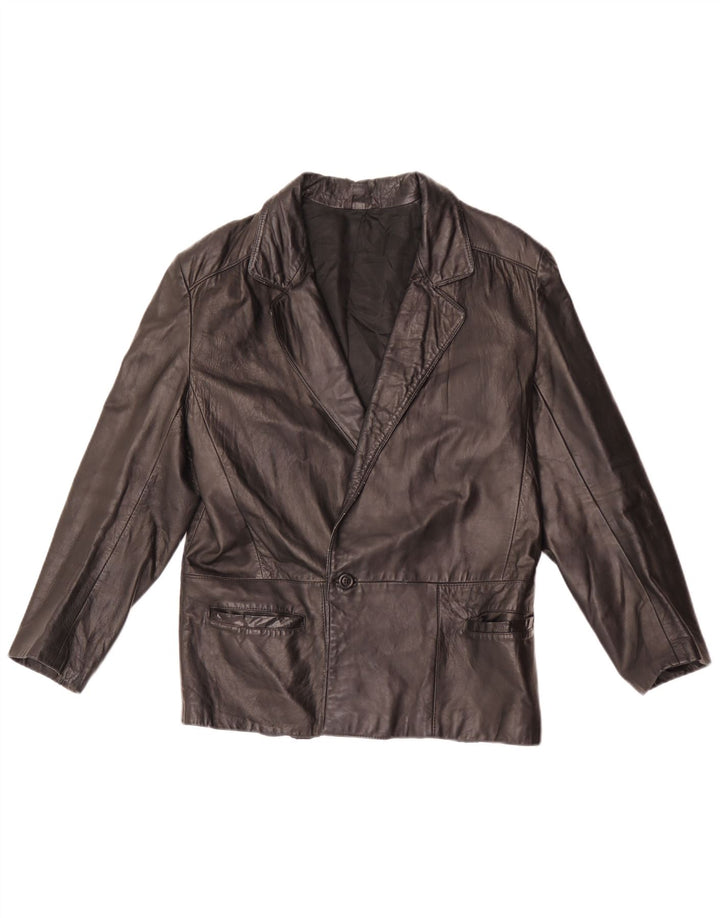 vintage Homme 1 Bouton Veste Blazer En Cuir IT 46 Petit Cuir Noir