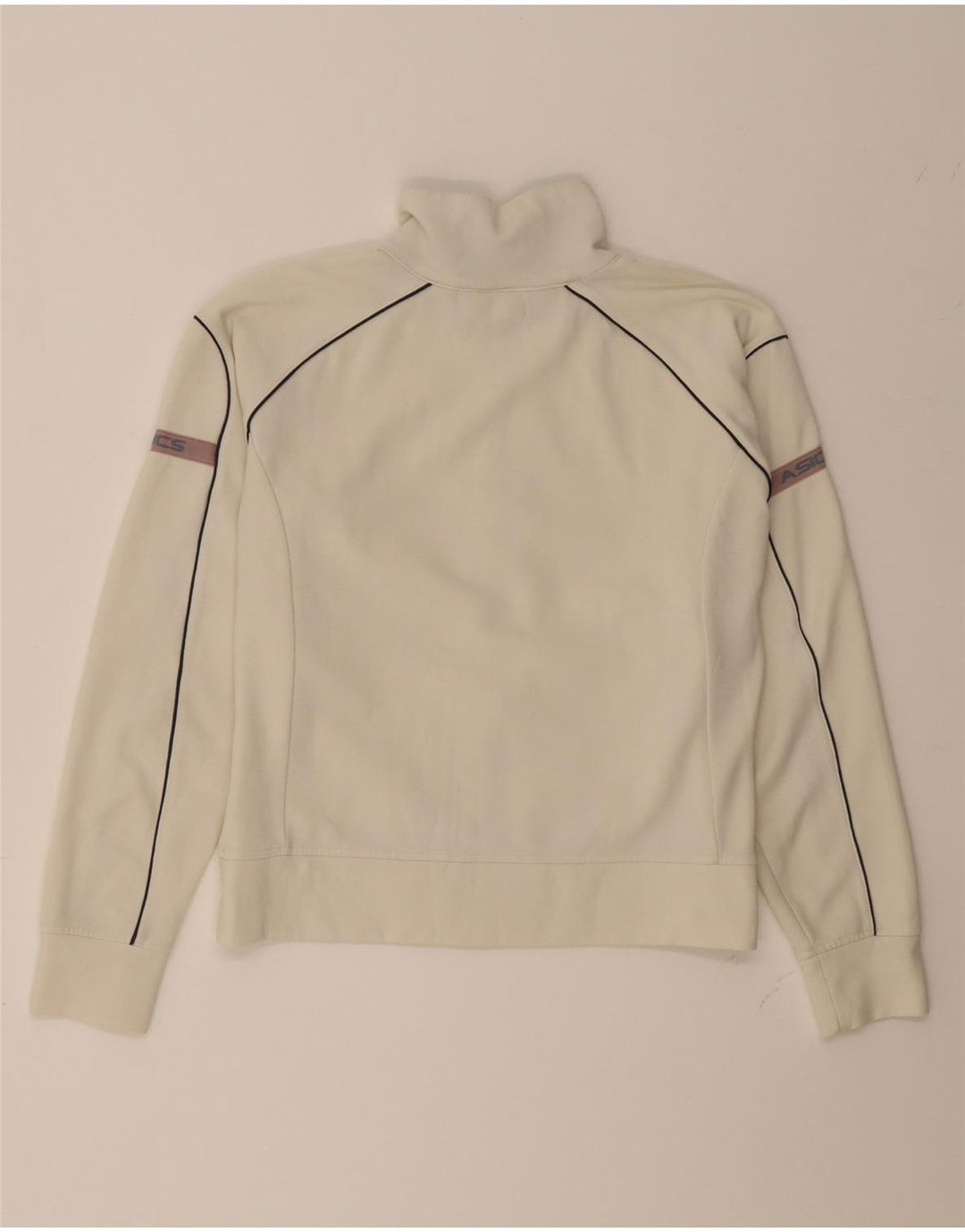 ASICS Womens Crop Tracksuit Top Jacket UK 14 Medium Off White Polyester Vintage Asics and Second-Hand Asics from Messina Hembry 