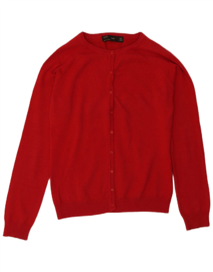 Zara Cardigan Femme Pull UK 12 Coton Rouge Moyen