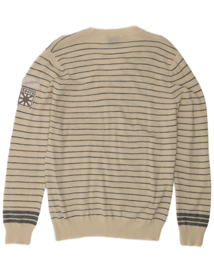 DATCH Pull Col V Homme XL Acrylique Rayé Blanc Cassé