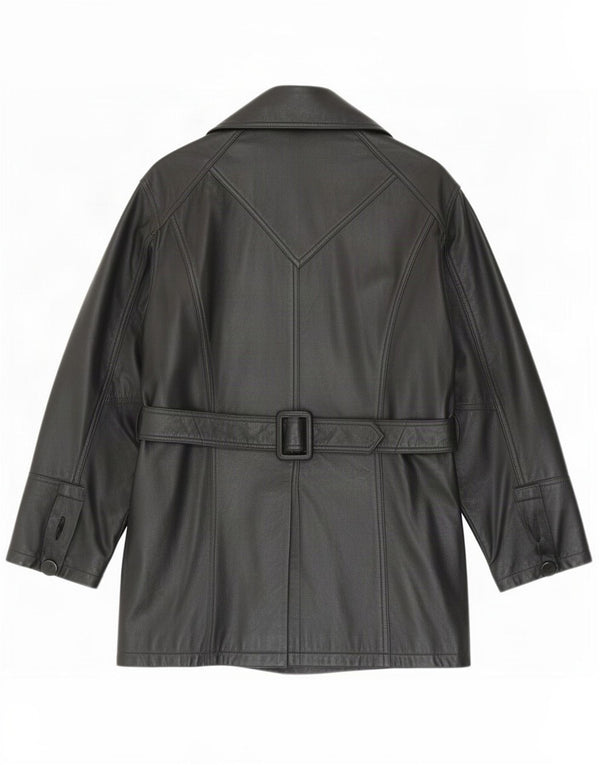 manteau en cuir femme vintage UK 12 Noir Moyen