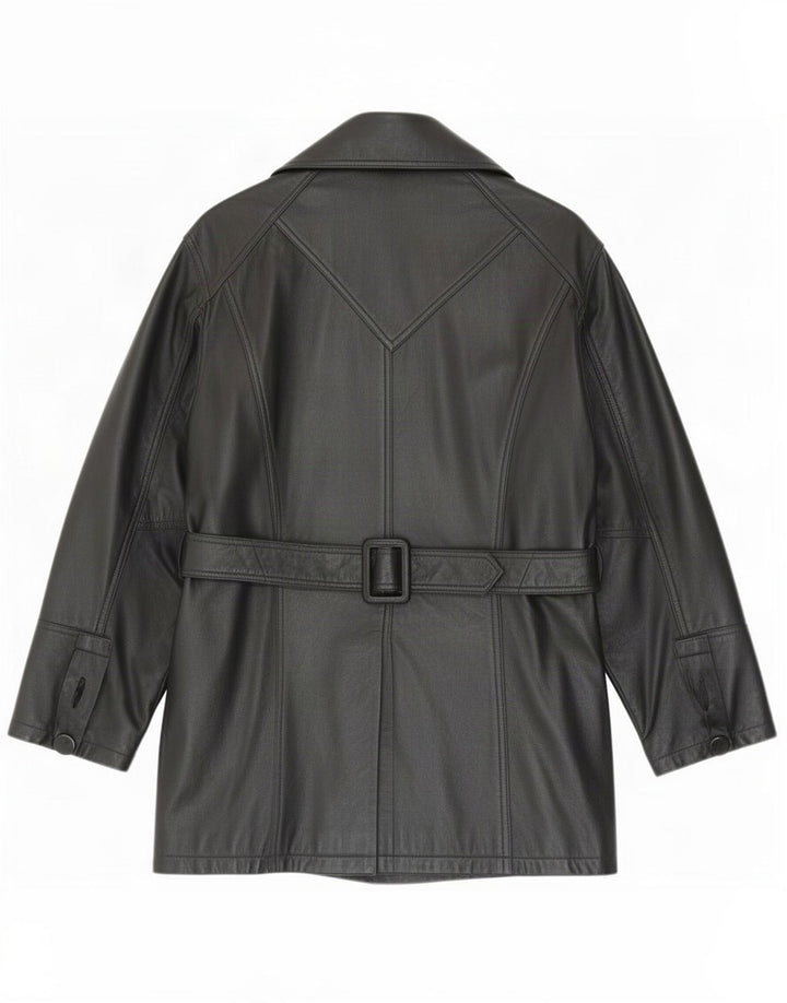 manteau en cuir femme vintage UK 12 Noir Moyen