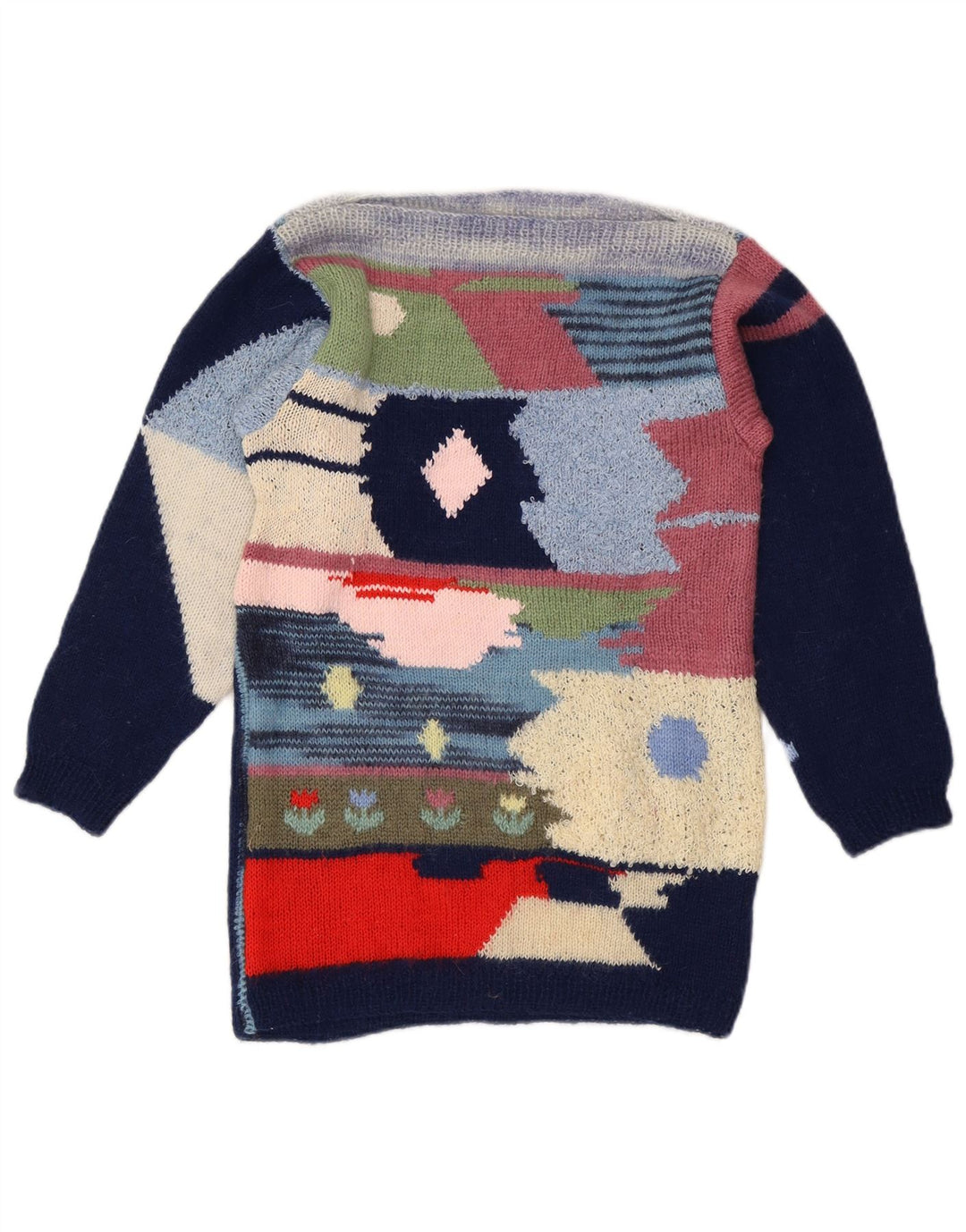 vintage Womens Boat Neck Jumper Sweater UK 12 Moyen Multicolore