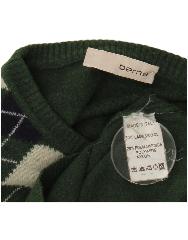 Berna Pull col bateau pour homme Vert moyen Argyle/Diamond Laine