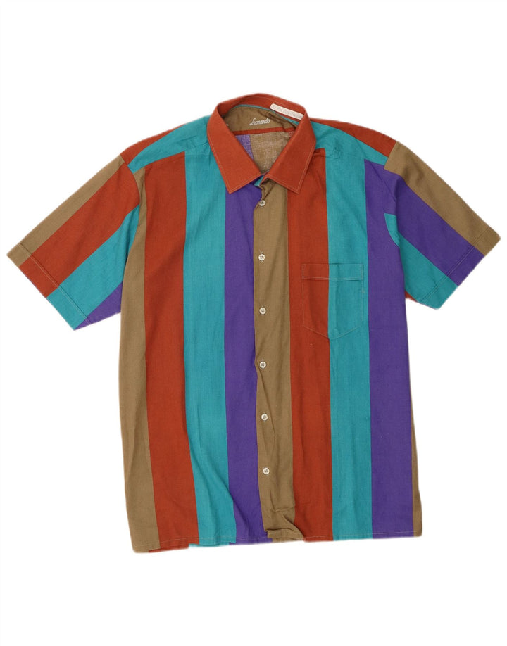 Leonardo Chemise à Manches Courtes Homme IT 42 Coton Rayé Multicolore Moyen