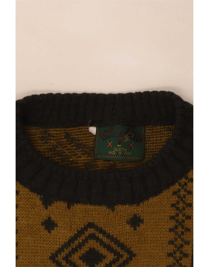 Islande Pull à col rond pour homme Grand Kaki Fair Isle