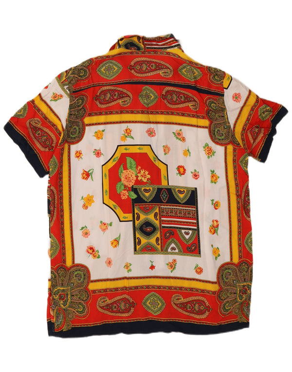 vintage Femme Manches Courtes Robe Chemise UK 14 Moyen Rouge Paisley