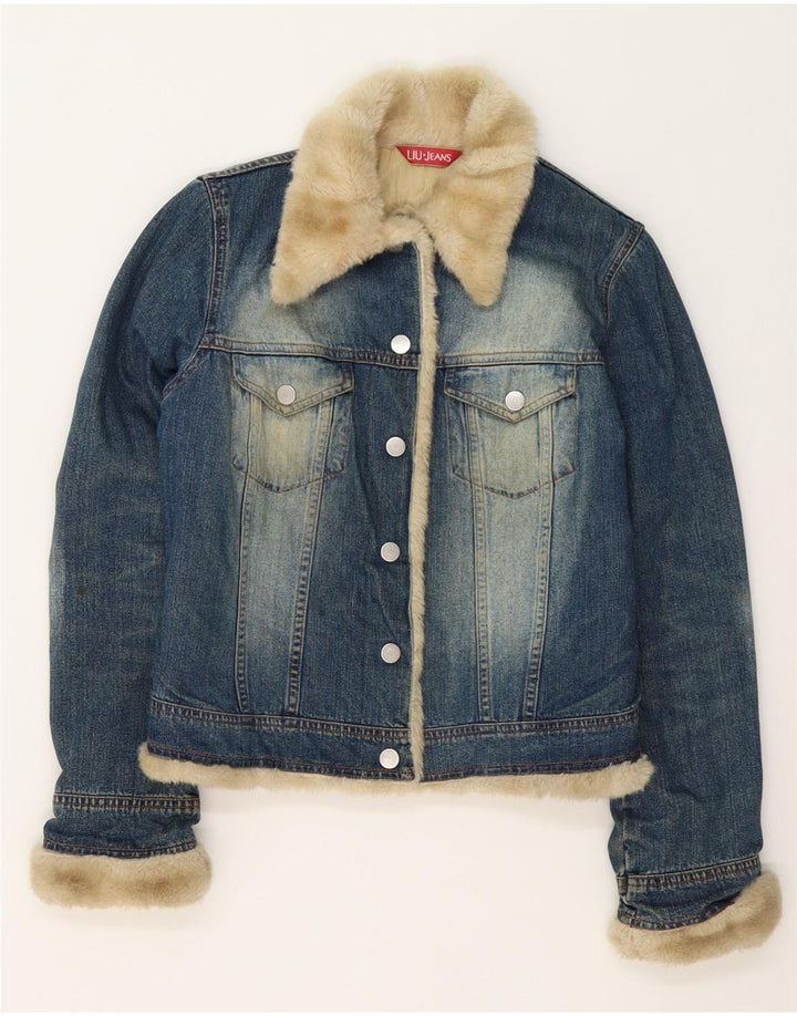Liu Jo Veste en jean Sherpa pour femme UK 10 Petit Bleu Coton