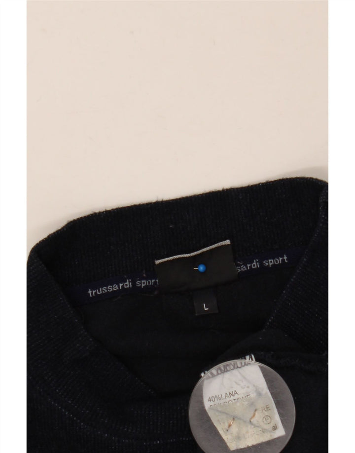 TRUSSARDI Pull Graphique Col Roulé Homme Large Bleu Marine Laine