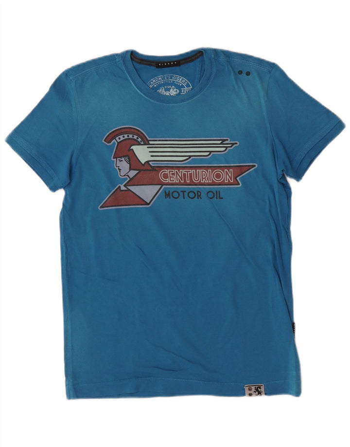 Sisley T-Shirt Graphique Top Small Bleu Coton Homme