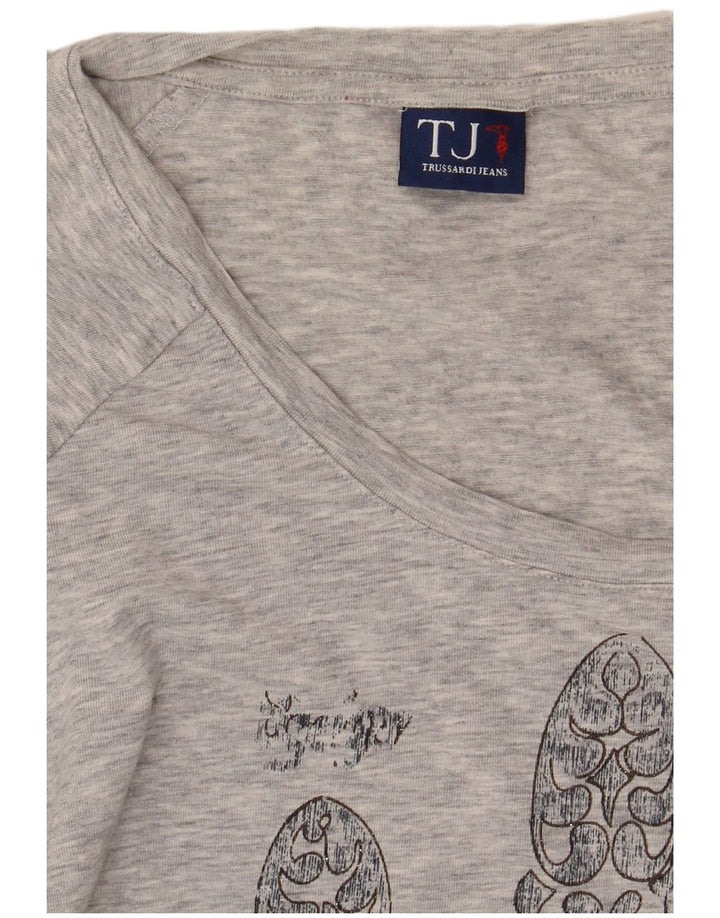 Trussardi Jeans T-Shirt Graphique Femme UK 12 Gris Moyen