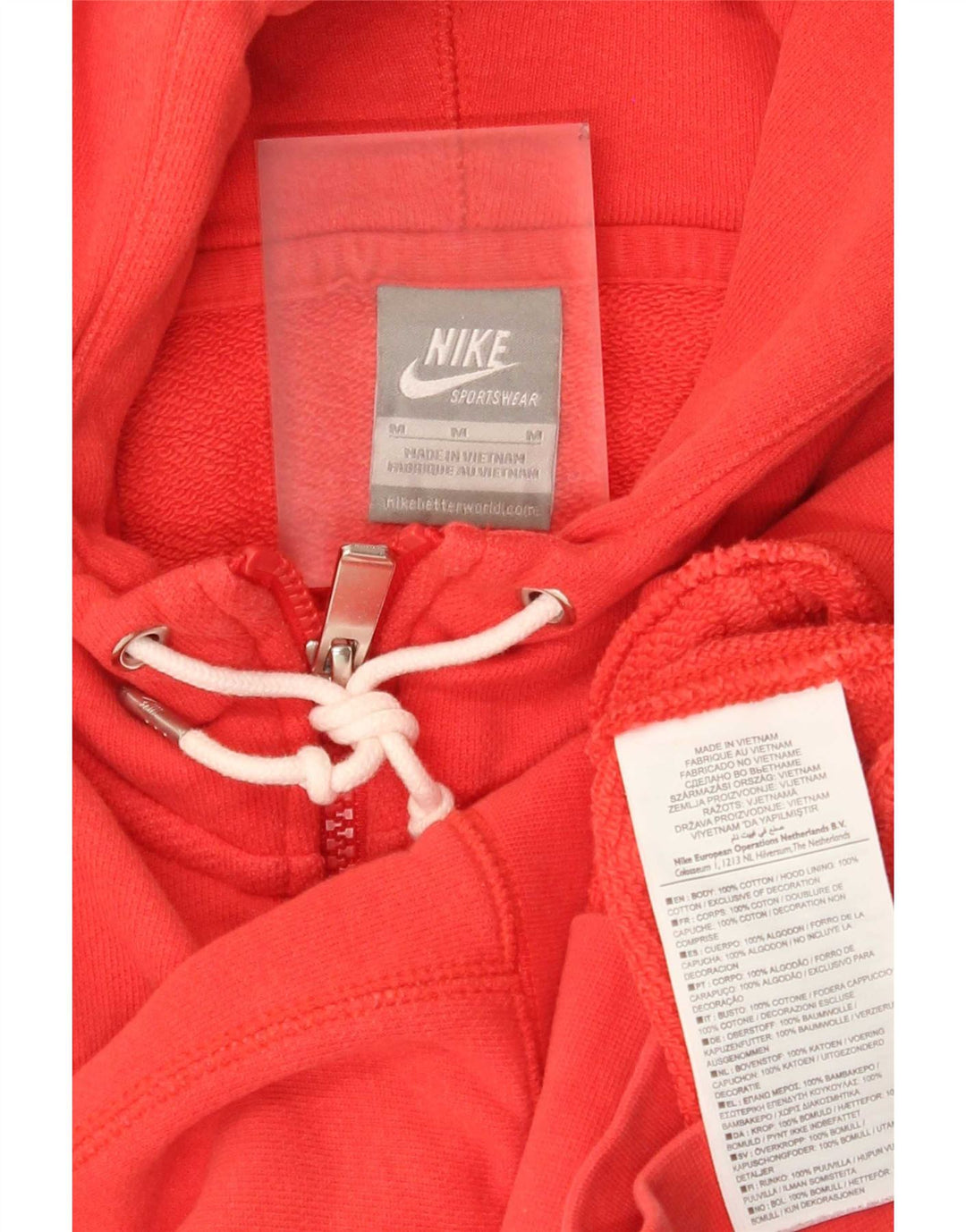 Nike Pull à capuche zippé pour femme UK 14 Coton rouge moyen