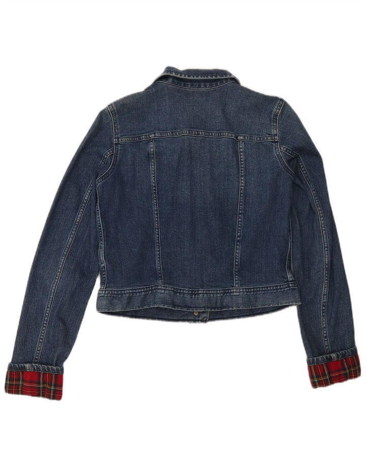 Ralph Lauren Veste en jean courte pour femme UK 12 Bleu moyen à carreaux en coton