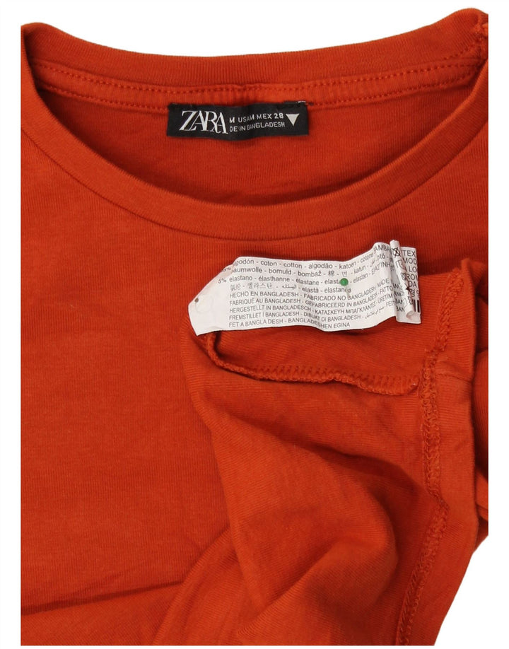 Zara Womens Crop Top Manches Longues UK 12 Coton Marron Moyen