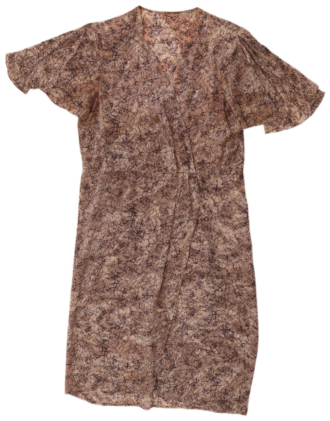 vintage Womens Abstract Pattern Shift Dress UK 16 Grand Marron
