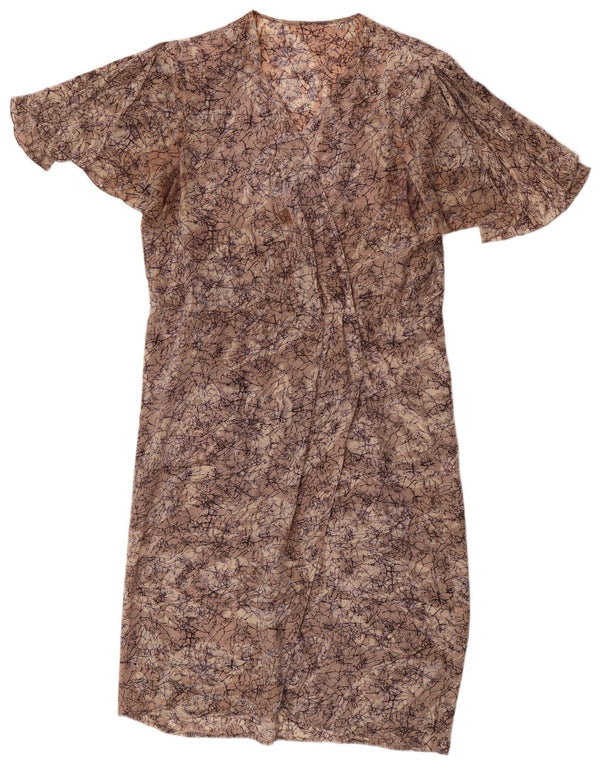 vintage Womens Abstract Pattern Shift Dress UK 16 Grand Marron