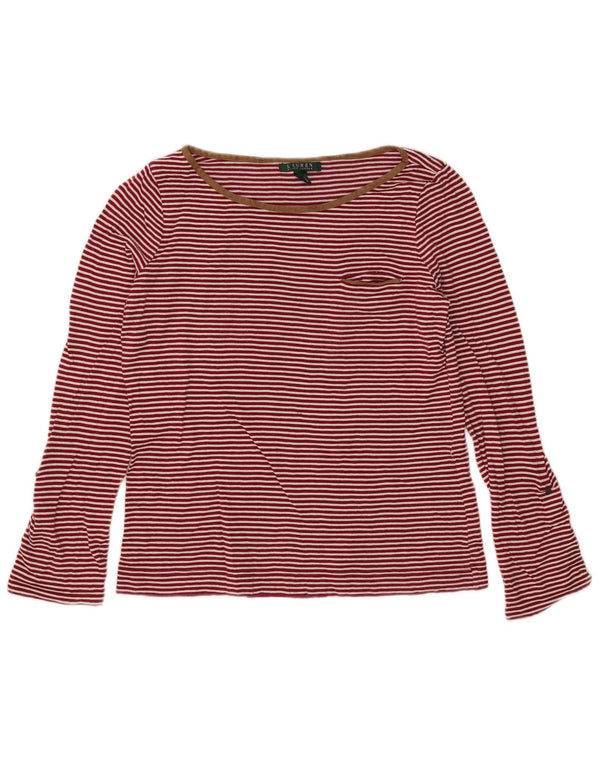 Ralph Lauren Haut à manches longues pour femme UK 14 Grand coton rayé rouge