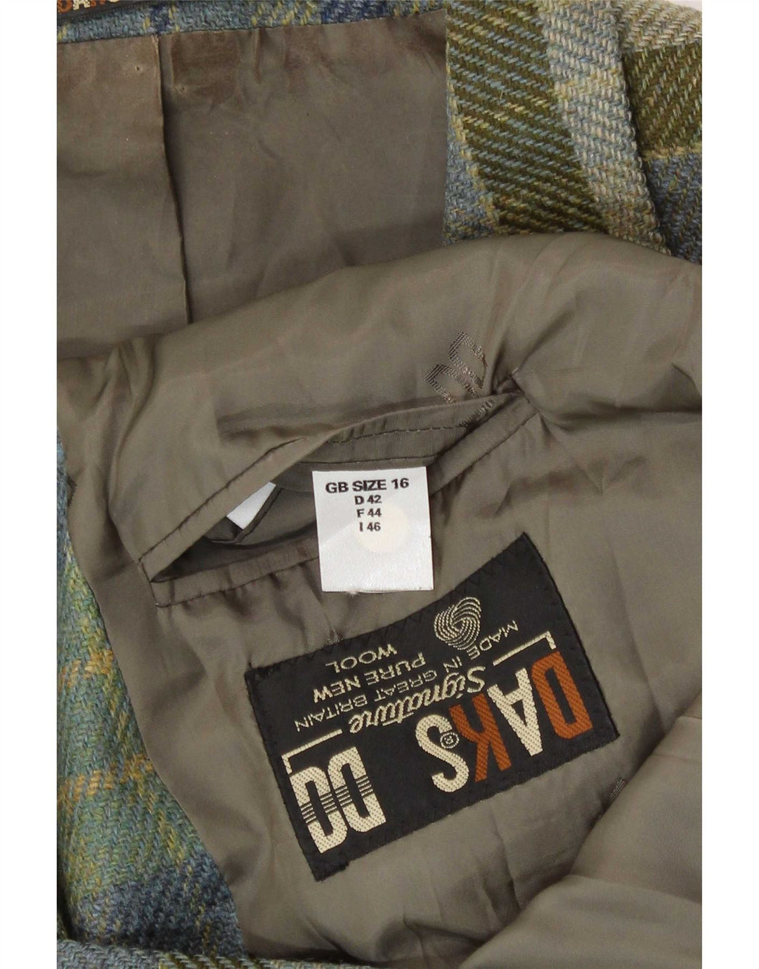 DAKS Veste blazer à 3 boutons pour femme UK 16 Grande laine vierge à carreaux verts