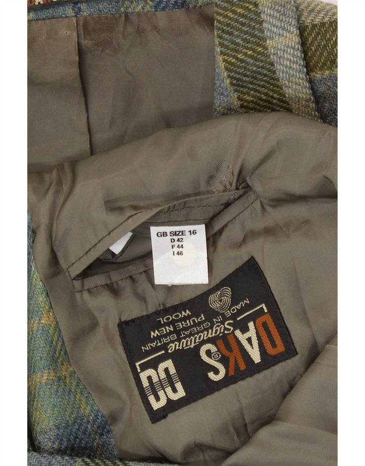 DAKS Veste blazer à 3 boutons pour femme UK 16 Grande laine vierge à carreaux verts