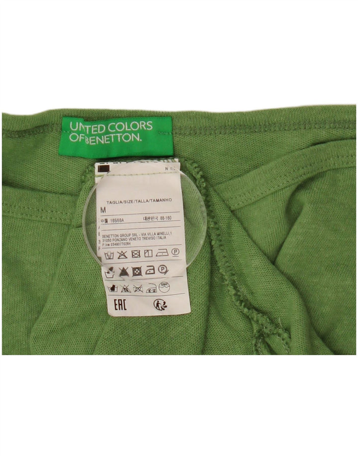 BENETTON Haut court pour femme à manches 3/4 UK 12 en coton moucheté vert moyen