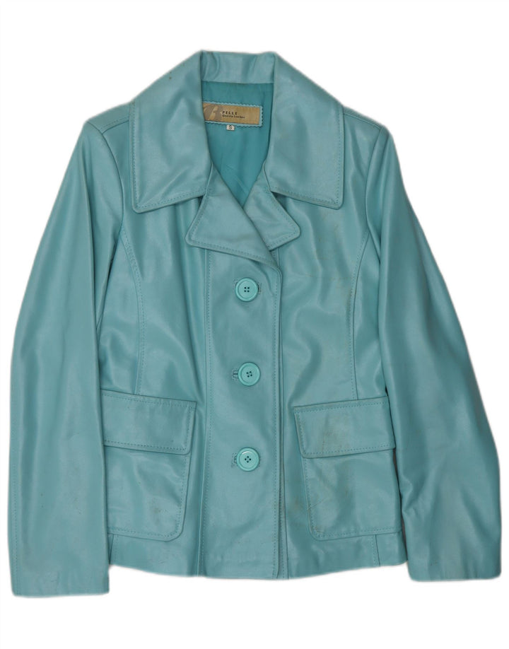 VINTAGE Veste en cuir femme UK 10 Petit cuir bleu