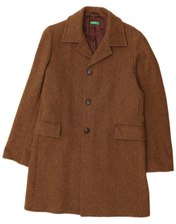Benetton Mens Overcoat IT 46 Small Brown Wool