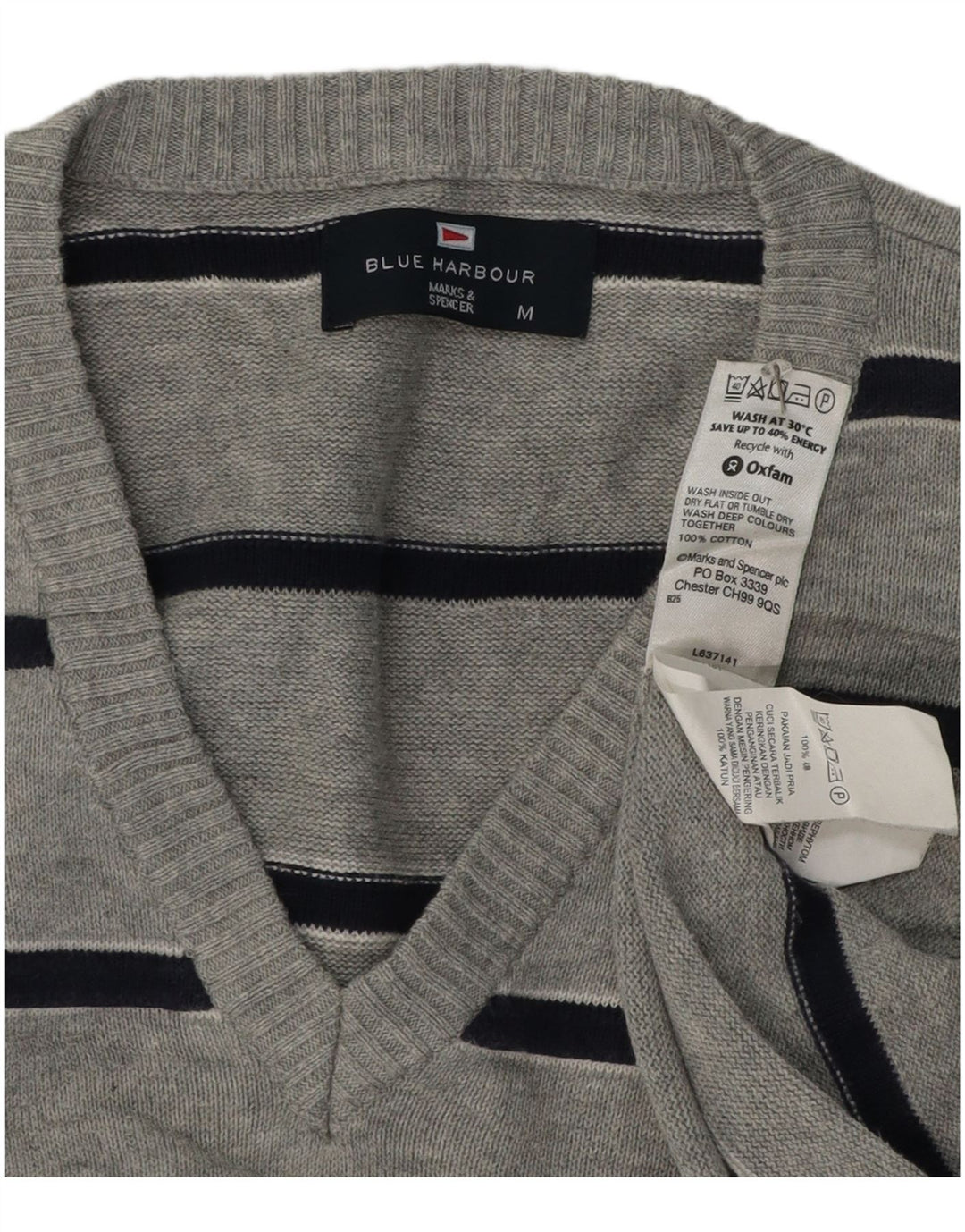Marks & Spencer Pull Blue Harbor Col V Homme Gris Moyen Rayé