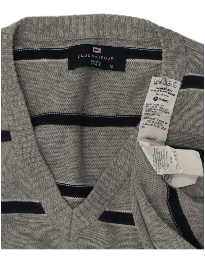 Marks & Spencer Pull Blue Harbor Col V Homme Gris Moyen Rayé