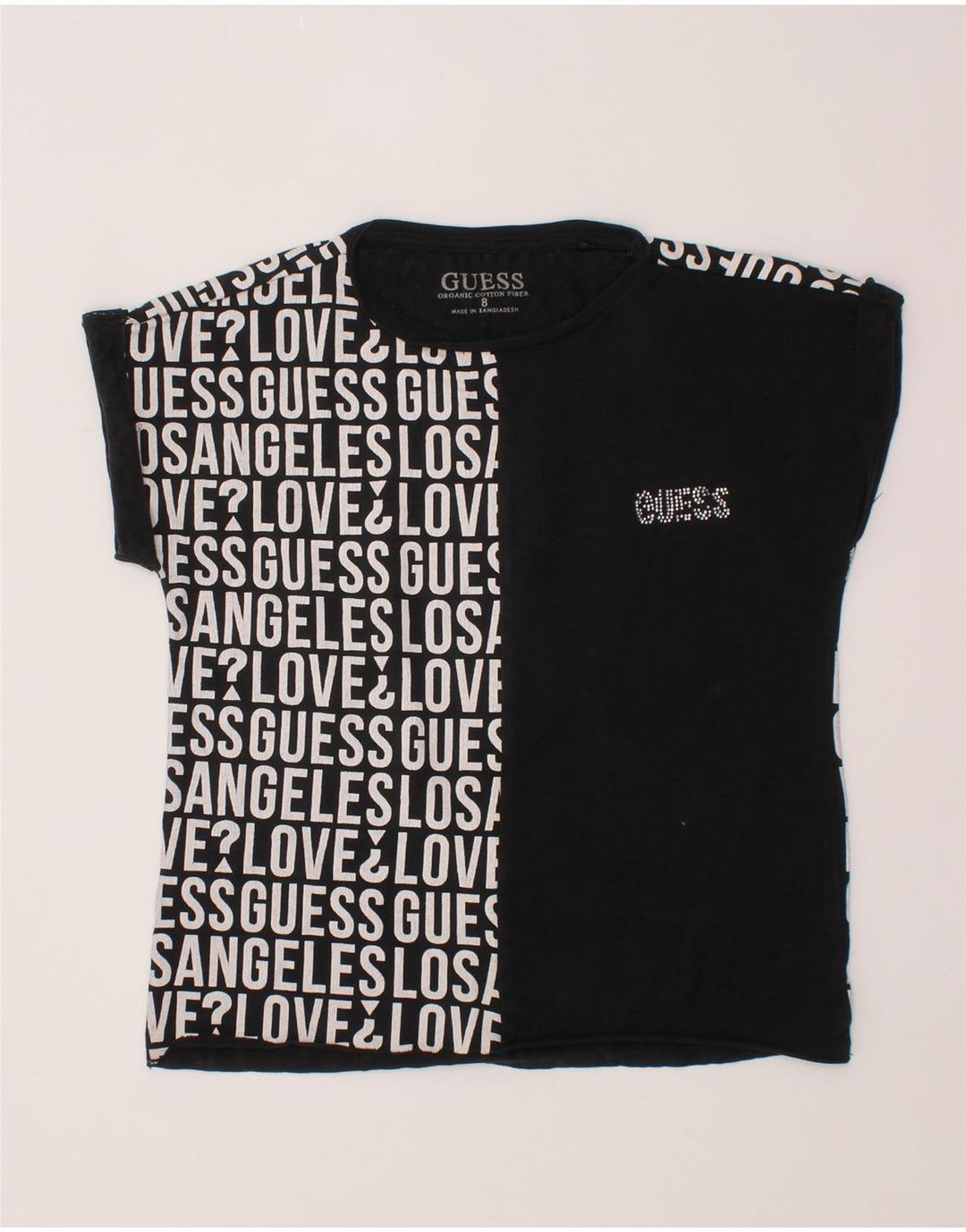 GUESS T-shirt graphique pour filles 7-8 ans en coton noir