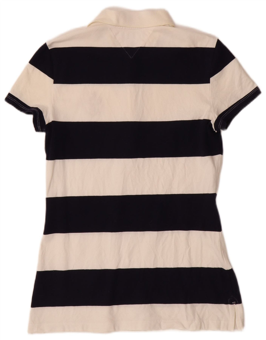 TOMMY HILFIGER Polo Femme UK 12 Medium Off White Rayé Coton