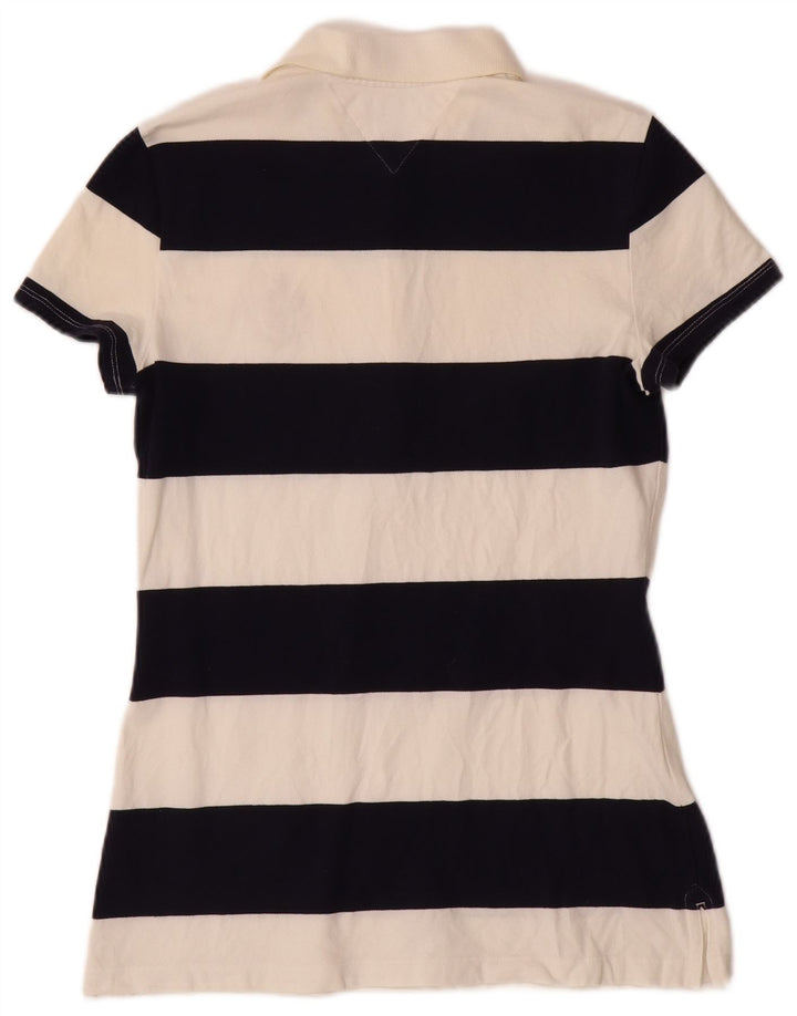 TOMMY HILFIGER Polo Femme UK 12 Medium Off White Rayé Coton