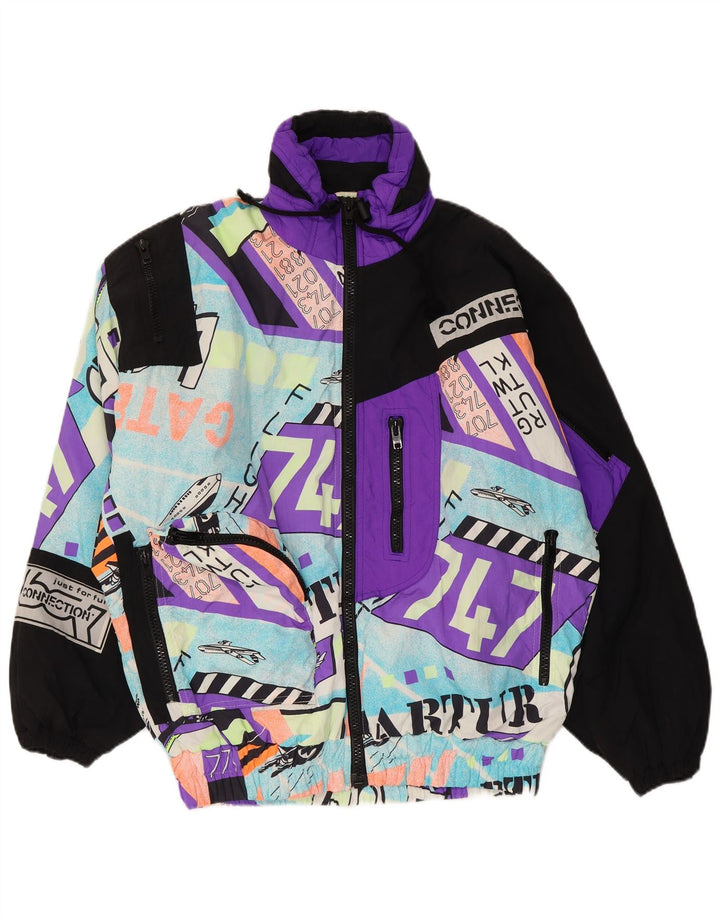 veste de ski à capuche graphique homme vintage UK 40 grand polyamide multicolore