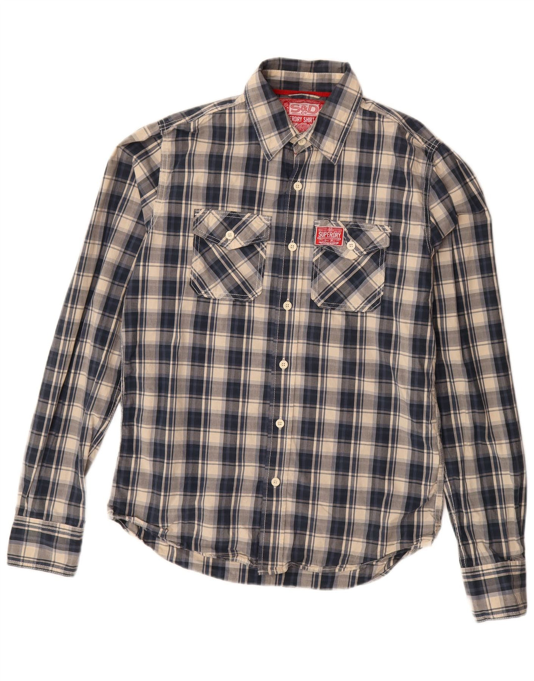 Superdry Chemise Homme Grand Carreaux Bleu Marine En Coton