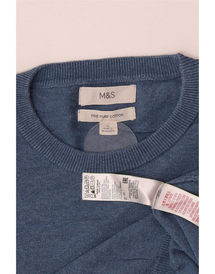 Marks & Spencer Pull à col rond pour homme en coton bleu Taille L