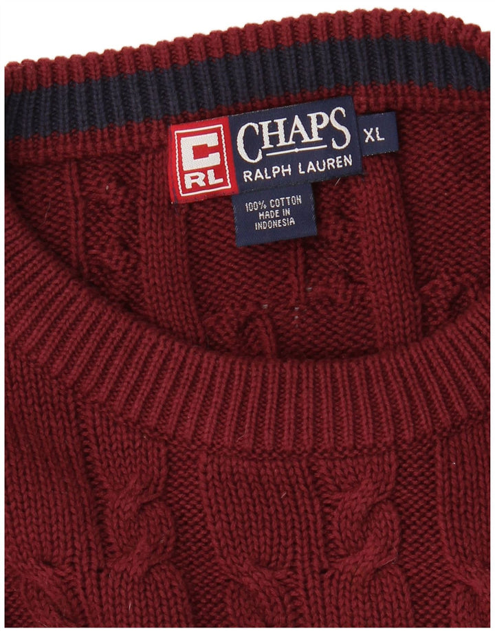 CHAPS RALPH LAUREN Pull ras du cou pour homme XL en coton bordeaux