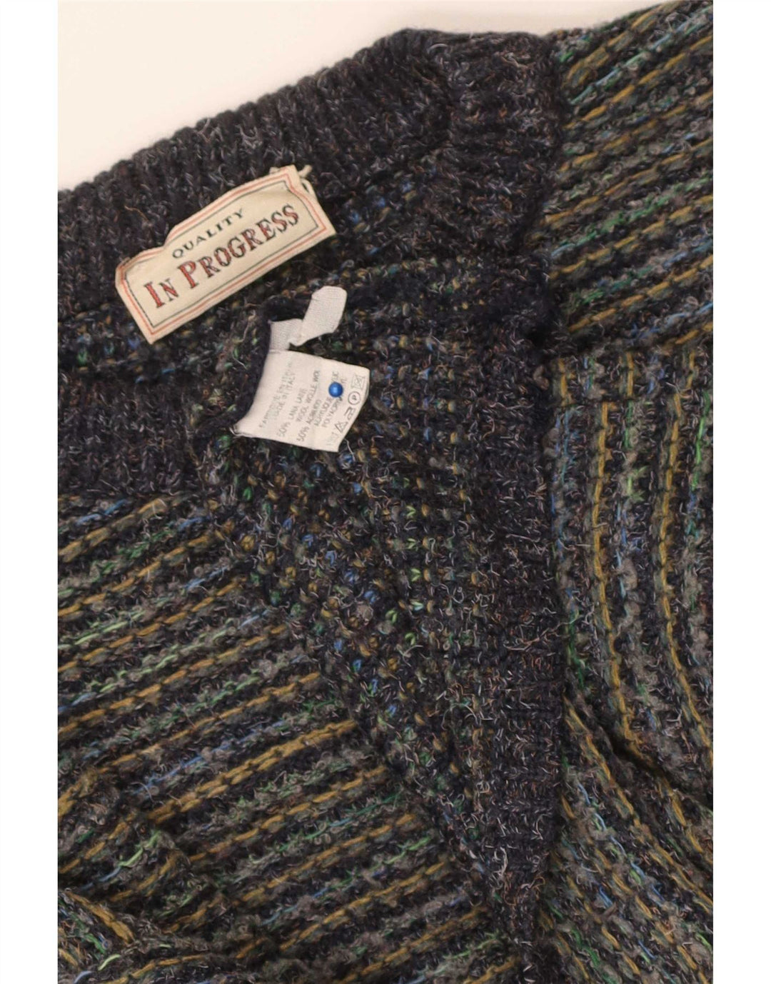 vintage Mens Crew Neck Jumper Pull Grande laine à fines rayures multicolores